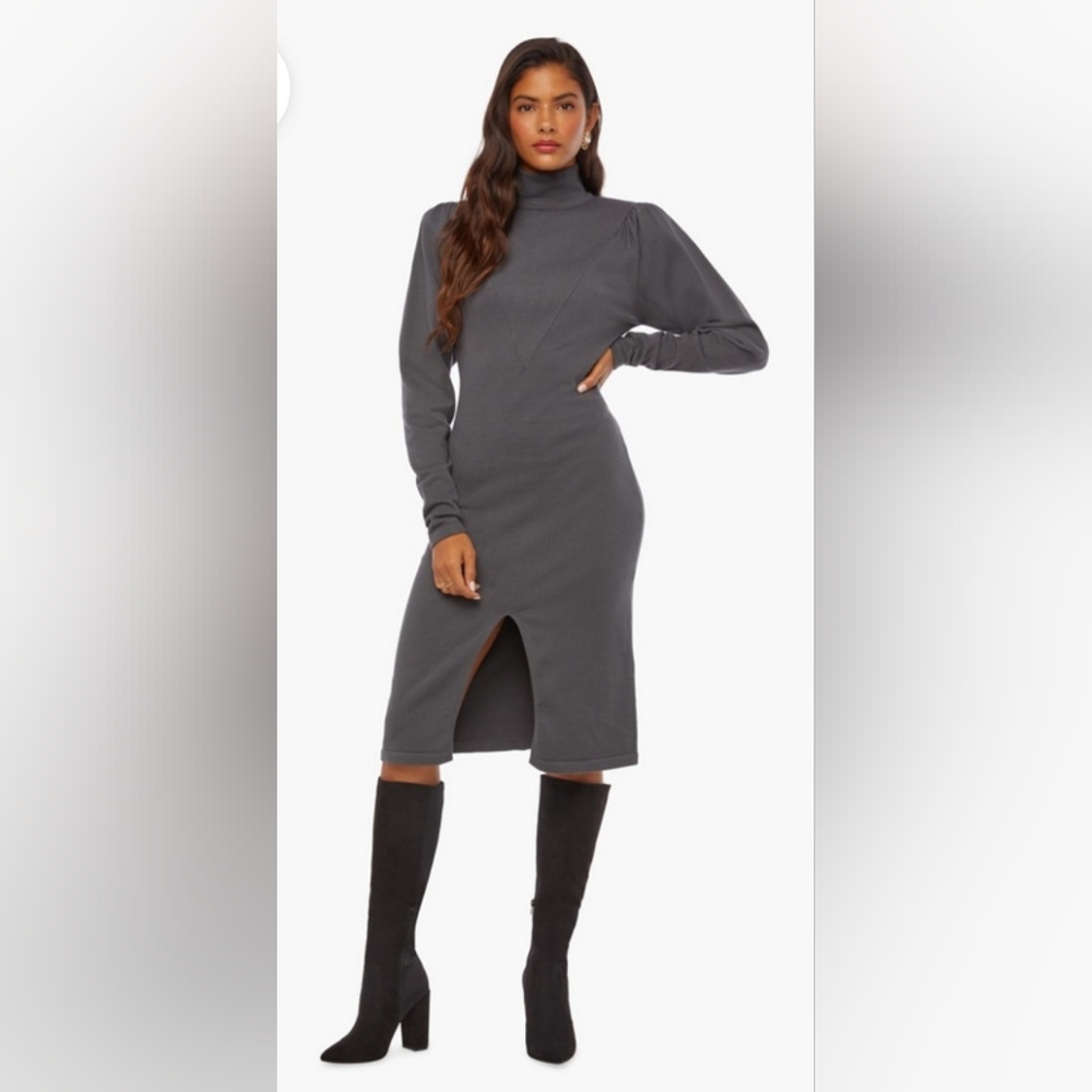 Power Shoulder Grey Midi Dress SZ M